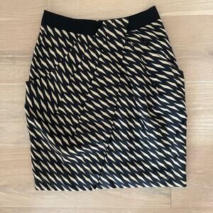 Anthropologie FEI Washi Wrap Black Beige Geometric Design Silk Skirt sz 0